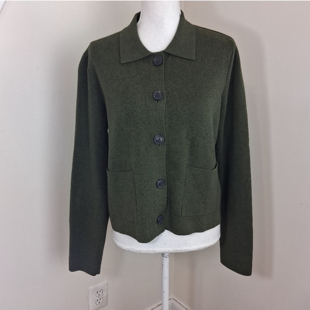 NWT Olive 100% Cotton Polo Cardigan